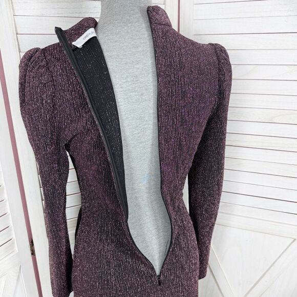 Greylin Jackie Metallic Knit Mock Neck Sheath Dress Purple Small Party Cocktail - Picture 9 of 16
